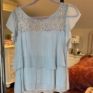 Nicole Light Blue Lace Women's Blouse